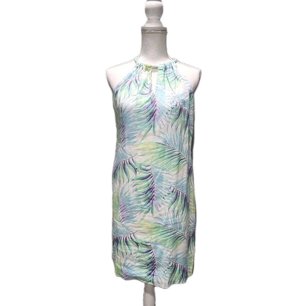 Tommy Bahama Womens Leinani Leaves Tropical Halter Dress 100% Linen Sizes Small - Picture 1 of 8